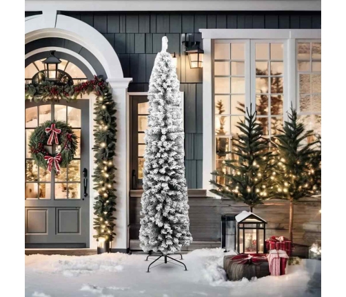 vidaXL mākslīgā Ziemassvētku egle ar sniegu, šaura, zaļa, 210 cm, PVC