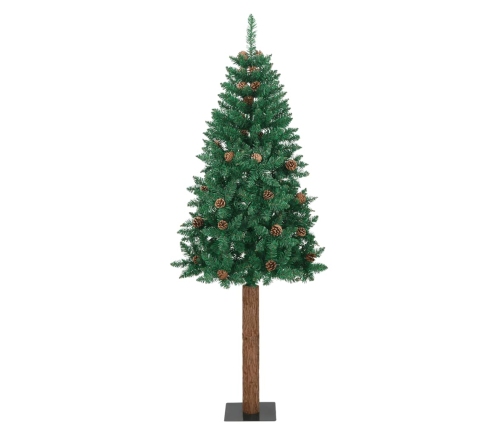 vidaXL Ziemassvētku egle ar dabīgu koku un čiekuriem, zaļa, 210cm, PVC