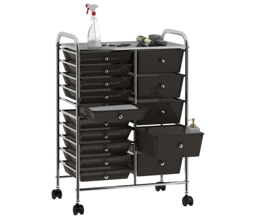 vidaXL XXL uzglabāšanas ratiņi, 15 atvilktnes, melna plastmasa