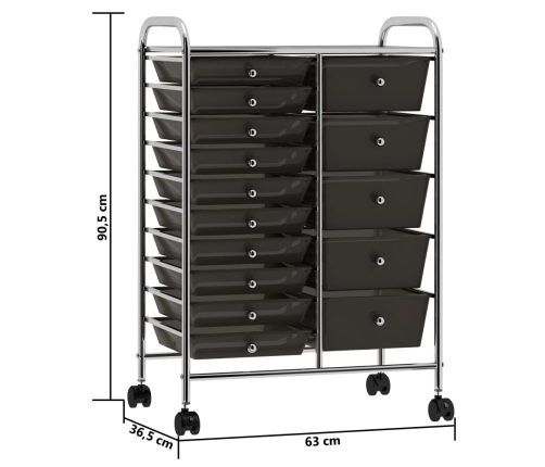 vidaXL XXL uzglabāšanas ratiņi, 15 atvilktnes, melna plastmasa