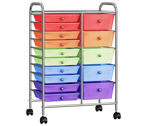 vidaXL XXL uzglabāšanas ratiņi, 15 atvilktnes, krāsaina plastmasa