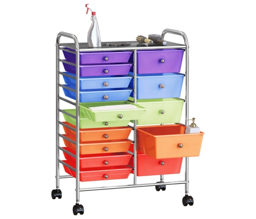 vidaXL XXL uzglabāšanas ratiņi, 15 atvilktnes, krāsaina plastmasa