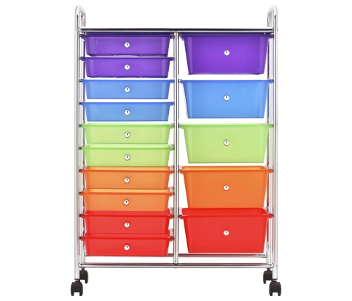 vidaXL XXL uzglabāšanas ratiņi, 15 atvilktnes, krāsaina plastmasa