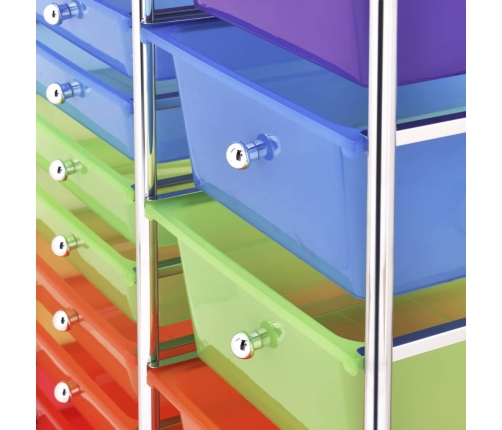 vidaXL XXL uzglabāšanas ratiņi, 15 atvilktnes, krāsaina plastmasa