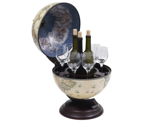 vidaXL vīna pudeļu turētājs, galda bārs, globusa forma, eikalipta koks