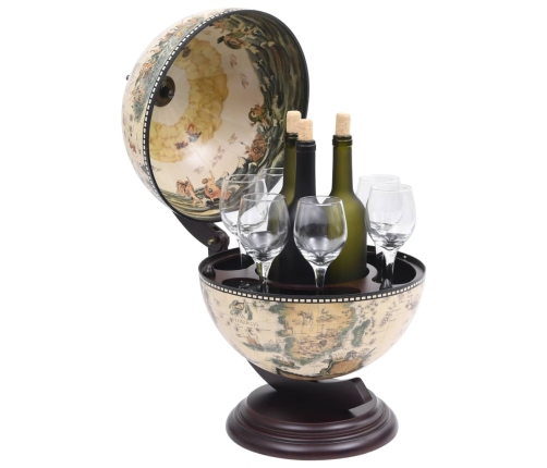vidaXL vīna pudeļu turētājs, galda bārs, globusa forma, eikalipta koks