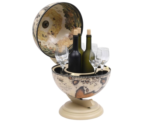 vidaXL vīna pudeļu turētājs, galda bārs, globusa forma, eikalipta koks