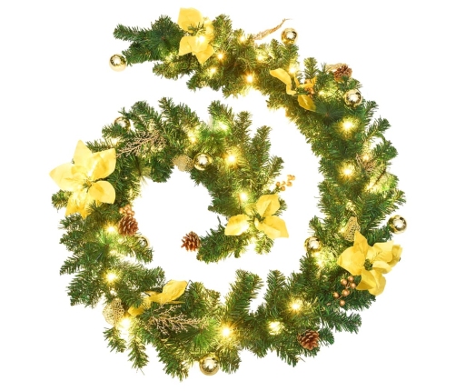 vidaXL Ziemassvētku vītne ar LED lampiņām, 2,7 m, zaļa, PVC