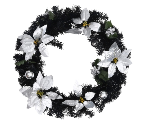 Ziemassvētku Vainags Ar Led Lampiņām, Melns, 60 Cm, Pvc Vidaxl