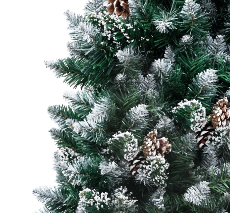 vidaXL mākslīgā Ziemassvētku egle, čiekuri, balts sniegs, 150 cm