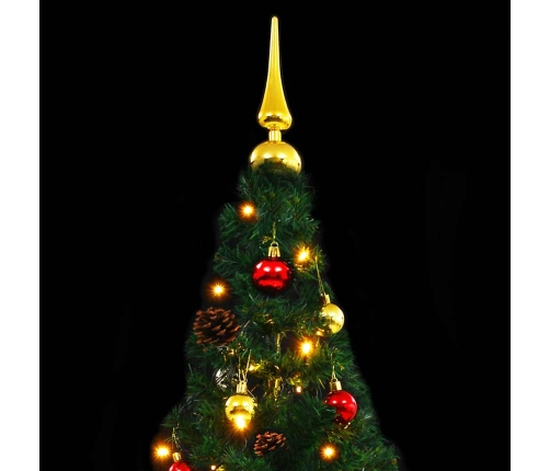 vidaXL izgaismota mākslīgā Ziemassvētku egle ar bumbām, 180 cm, zaļa