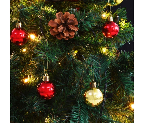 vidaXL izgaismota mākslīgā Ziemassvētku egle ar bumbām, 180 cm, zaļa