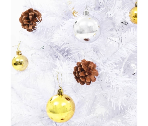 vidaXL izgaismota mākslīgā Ziemassvētku egle ar bumbām, 150 cm, balta