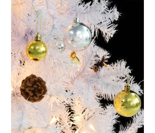 vidaXL izgaismota mākslīgā Ziemassvētku egle ar bumbām, 150 cm, balta