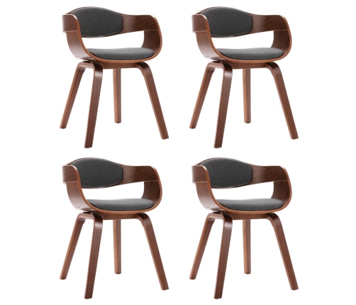 vidaXL virtuves krēsli, 4 gab., liekts koks un pelēks audums