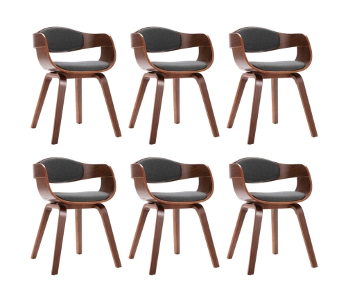 vidaXL virtuves krēsli, 6 gab., pelēki, liekts koks un audums