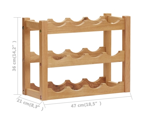 vidaXL vīna pudeļu plaukts 12 pudelēm, 47x21x36 cm, ozola masīvkoks