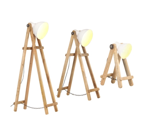 vidaXL grīdas lampas, 3 gab., mango masīvkoks, E27, baltas