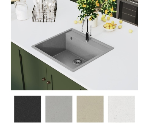 vidaXL virtuves izlietne ar noteci, pelēks granīts