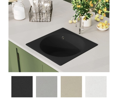 vidaXL virtuves izlietne ar noteci, melns granīts