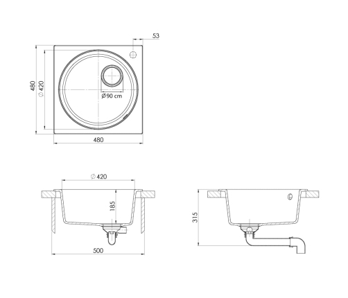 vidaXL virtuves izlietne ar noteci, melns granīts