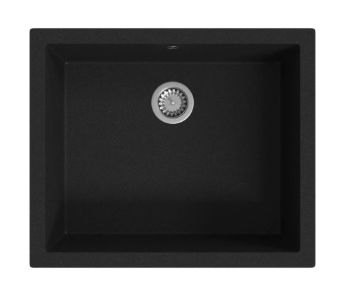 vidaXL virtuves izlietne ar noteci, melns granīts