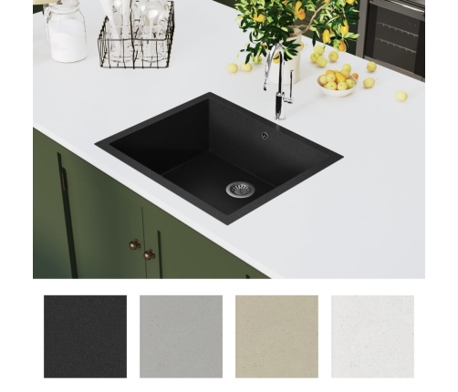 vidaXL virtuves izlietne ar noteci, melns granīts