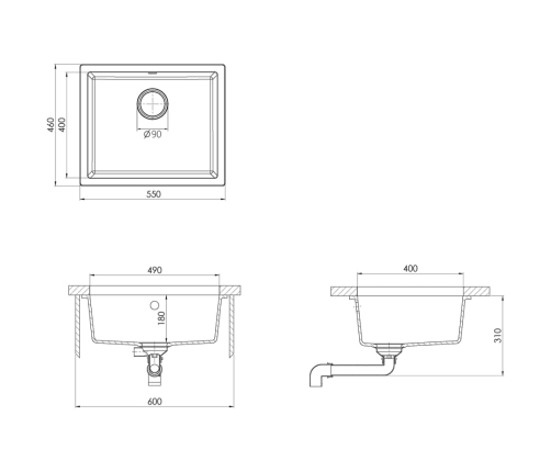 vidaXL virtuves izlietne ar noteci, melns granīts