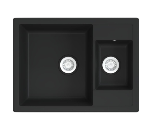vidaXL virtuves izlietne ar noteci, 2 bļodas, melns granīts