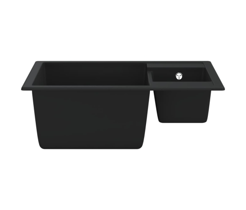 vidaXL virtuves izlietne ar noteci, 2 bļodas, melns granīts