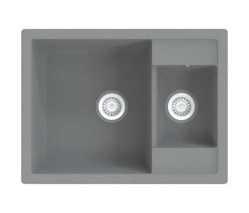 vidaXL virtuves izlietne ar noteci, 2 bļodas, pelēks granīts