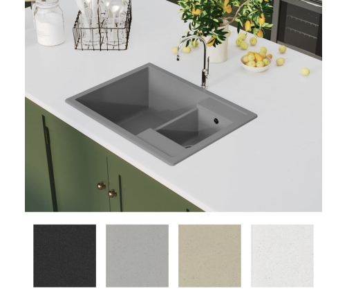 vidaXL virtuves izlietne ar noteci, 2 bļodas, pelēks granīts