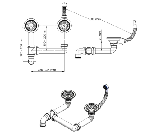 vidaXL virtuves izlietne ar noteci, 2 bļodas, pelēks granīts