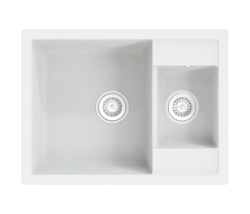 vidaXL virtuves izlietne ar noteci, 2 bļodas, balts granīts
