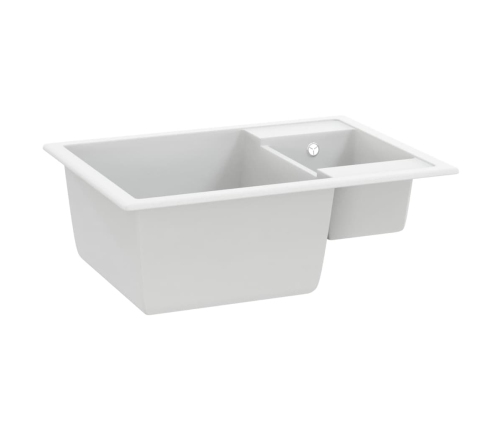 vidaXL virtuves izlietne ar noteci, 2 bļodas, balts granīts