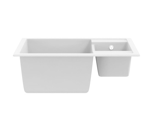 vidaXL virtuves izlietne ar noteci, 2 bļodas, balts granīts