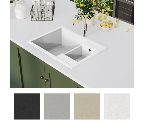 vidaXL virtuves izlietne ar noteci, 2 bļodas, balts granīts