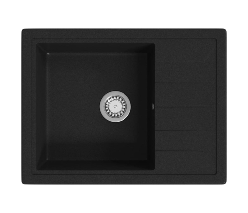 vidaXL virtuves izlietne ar noteci, melns granīts