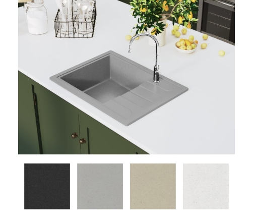 vidaXL virtuves izlietne ar noteci, pelēks granīts