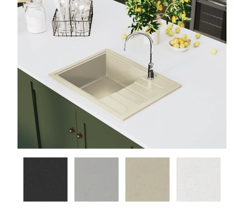 vidaXL virtuves izlietne ar noteci, bēšs granīts