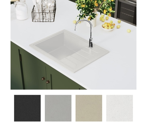 Virtuves Izlietne Ar Noteci, Balts Granīts Vidaxl