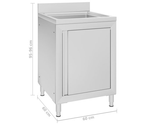 vidaXL virtuves izlietnes skapītis, 60x60x96 cm, nerūsējošs tērauds