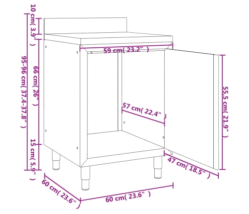 vidaXL virtuves darba galds ar skapīti, 60x60x96 cm, tērauds