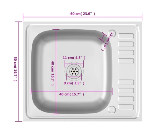 Virtuves Izlietne, 600X500X155 Mm, Nerūsējošs Tērauds Vidaxl