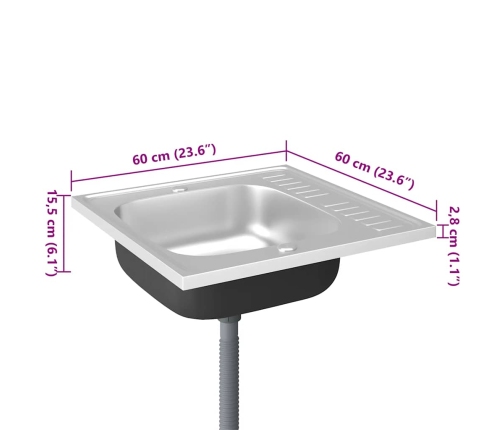 Virtuves Izlietne, 600X600X155 Mm, Nerūsējošs Tērauds Vidaxl