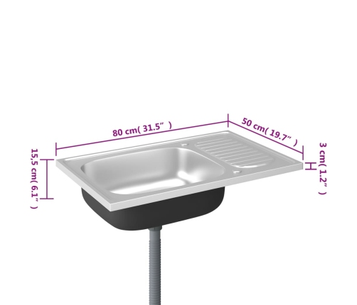 Virtuves Izlietne, 800X500X155 Mm, Nerūsējošs Tērauds Vidaxl