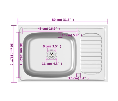 Virtuves Izlietne, 800X500X155 Mm, Nerūsējošs Tērauds Vidaxl