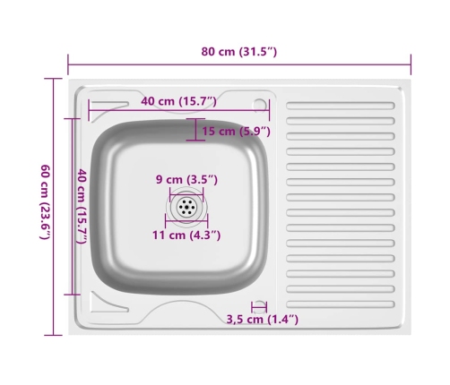 Virtuves Izlietne, 800X600X155 Mm, Nerūsējošs Tērauds Vidaxl
