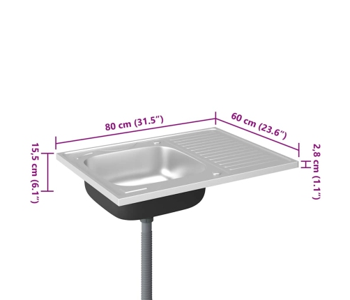 Virtuves Izlietne, 800X600X155 Mm, Nerūsējošs Tērauds Vidaxl
