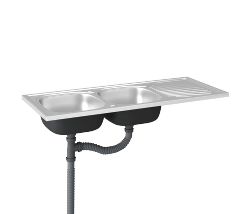 Virtuves Izlietne, 2 Bļodas, 1200X500X155Mm, Nerūsējošs Tērauds Vidaxl